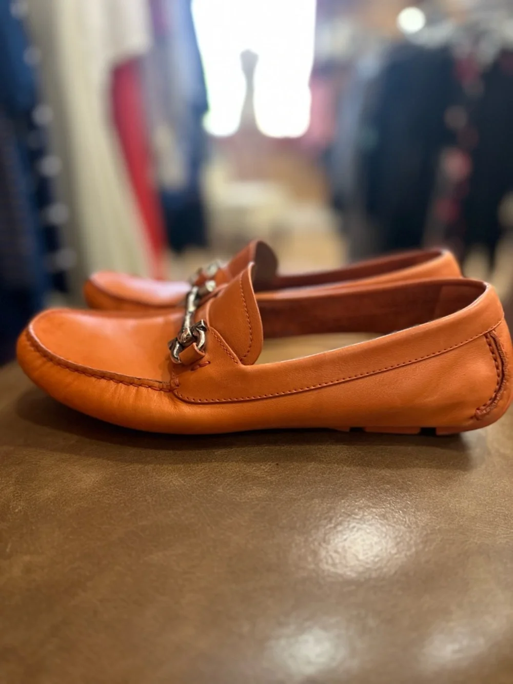 Salvatore Ferragamo Orange Leather Horse Bit Loafers/Drivers size 9.5 - Picture 7 of 9